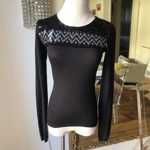 Christian Dior Black Sequin Chevron Long Sleeve silk cashmere blend sweater 4